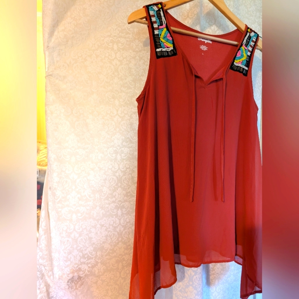 Wrangler Orange Beaded Detail Sleeveless Top Sz. Large - Picture 4 of 12